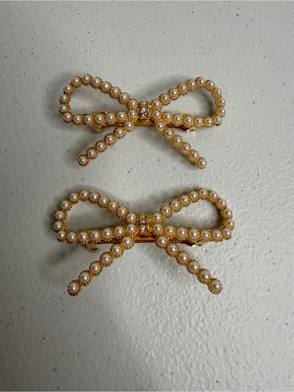 Gold Pearl Bow Hair Clips - Elegant Women’s Hair Accessories